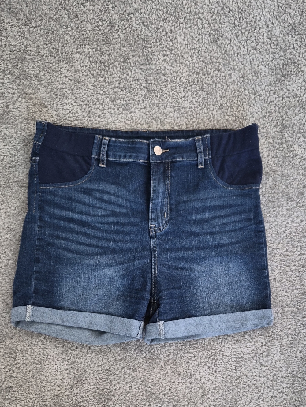 SHEIN Dark Blue Maternity Denim Shorts with Navy Stretch Waistband